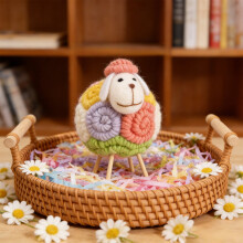 Colorful Boho Lint Sheep Ornament Handmade Lamb Figurine Easter Decor Cute Lint Tabletop Accents Spring Rural Home Decoration Gift(W,100%Polyester)