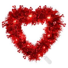 LED Heart Garland & Boxwood Wreath Set – Valentine’s, Wedding, Fall Decor for Door/Window – Compatible with Indoor/Outdoor Use