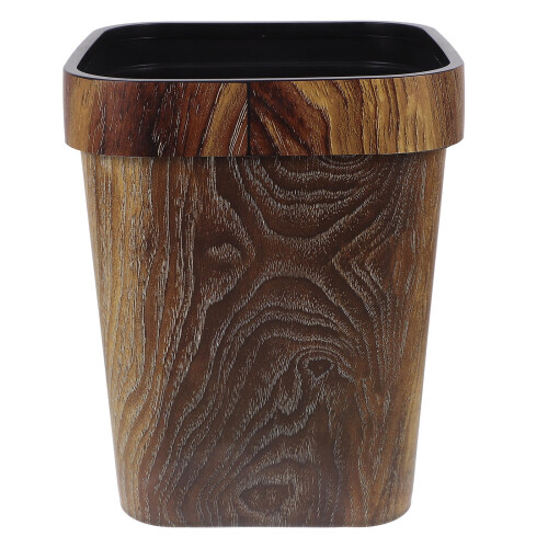 Plastic Trash Can Wooden Pattern 12L Square Reusable