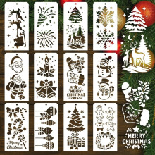 12pcs Reusable Christmas Stencils—Santa, Snowman, Gingerbread Man—Compatible with DIY, Scrapbooking, Painting