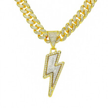 Collier cubain hip-hop avec pendentif éclair 13 mm