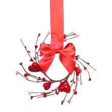 10cm Red Pink Heart Valentine Wreath - Artificial Hearts & Berries with Red Bow Pendant for Cabinet Front Door, Wedding & Home Decor