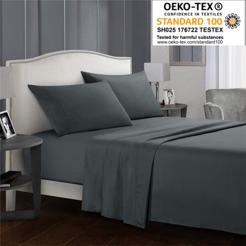 Bedding Set Polyester 4-Piece Grey California King 2