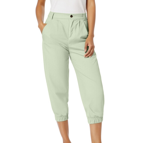 Women's Casual Solid Capri Pants with Pockets Green L