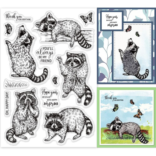Realistic Raccoon Butterfly Clear Silicone Stamp Set