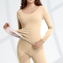 Cotton Women's Pajama Set Beige 2X Long Sleeve Thermal