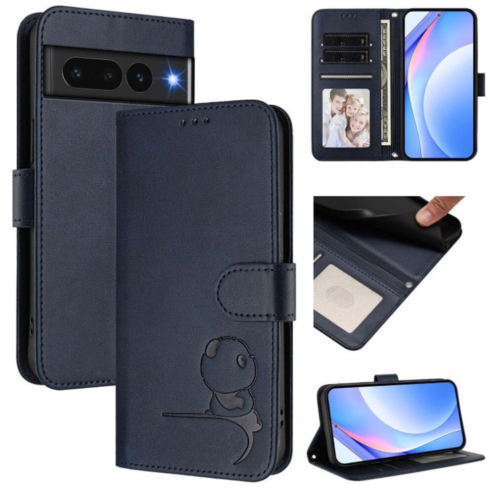 Panda Embossed Leather Case For Google Pixel 7 Pro Blue 937196992669