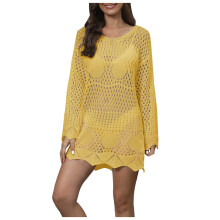 Women's Crochet Swim Cover-Up Long Sleeve Beach Dress