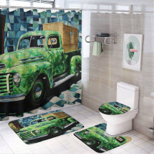 4-Piece Shower Curtain Set with Non-Slip Rug, Toilet Lid Cover & Bath Mat – St. Patrick’s Day Spring Bathroom Decor