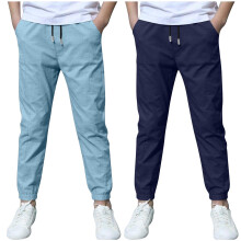 Boys Linen Pants Summer Chino Drawstring Trousers Blue 2