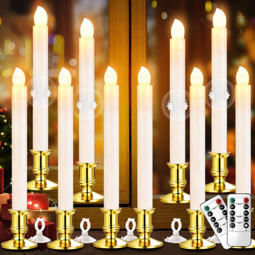 Candele a LED per finestre con telecomando, timer e ventose, confezione da 10