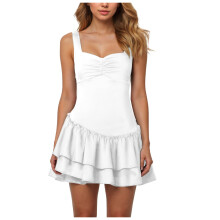 Abito corto da donna in raso di cotone, bianco, taglia XL