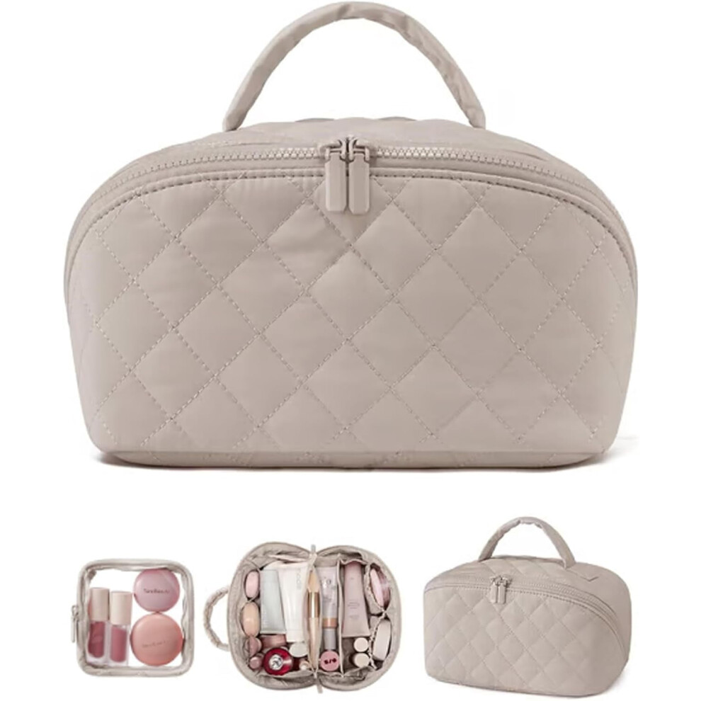 Travel Makeup Bag for Women - Lay-Flat Puffy Cosmetic
