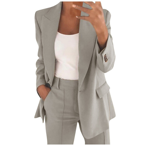 Damesblazer effen, moderne pasvorm, grijs, maat L