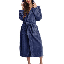 Women's Hooded Terry Cloth Bathrobe Navy Large