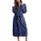 Women's Hooded Terry Cloth Bathrobe Navy Large 1