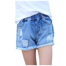 Girls' Ripped Jeans Shorts Light Blue Elastic Waist 4 Years