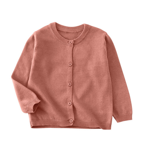 Kids' Solid Knit Cardigan Long Sleeve Button Front Coffee