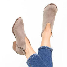 symoid Womens Booties and Ankle Boots- Mid Heel Shoes Winter Warm Leopard Fashion Side Zipper Pointed Toe Casual Solid Ankle Boots Gray 42
