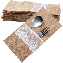 Bolsa de yute para cubiertos, juego de soporte para cuchillo y tenedor (1 pieza)