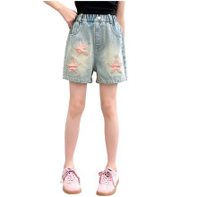 Girls Slim-fit Denim Shorts Light Blue High Waisted Size