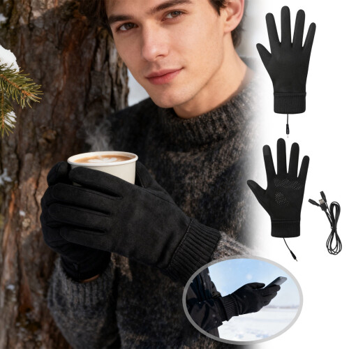 USB Heated Touchscreen Gloves Black Winter Warm 1