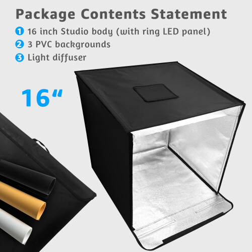 Lyskube 16 tommer med 3 PVC-bakgrunner 1