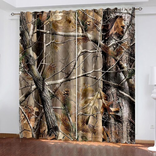 Camo Tree Blackout Curtains Forest Pattern Thermal Grommet