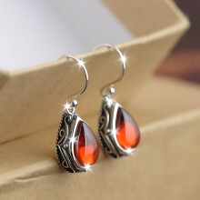 Green Teardrop Dangle Earrings Crystal Vintage Birthstone