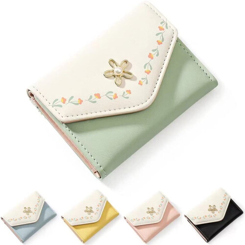 Women's Tri-Fold Leather Wallet with RFID Blocking and ID