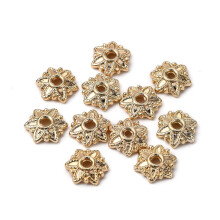 Brass bead caps 6-petal flower 14K gold plated 7mm