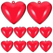 Fillable Heart Ornament Balls Red Plastic 10 pcs