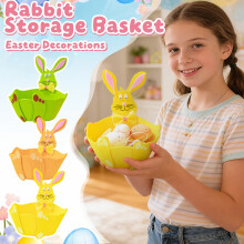 Felt Bunny Ear Storage Basket, Easter Decor Accent for Candy Eggs, Fruit Display, and Festive Table Centerpiece Decoration,Green