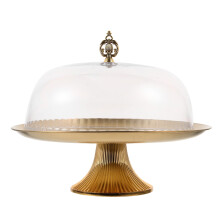 Golden Round Stainless Steel Cake Stand with Dome1Pc