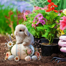 Cute Rabbit Garden Stake Easter Decorations, 2D Flat Acrylic Yard Sign, Flower Pot Decoration for Outdoor Yard Patio,Flower Pot Stake Ornaments
