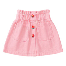 Girls' denim skorts elastic waist pink 6-7 years
