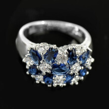 Women's 925 Sterling Silver Sapphire and White Topaz Ring