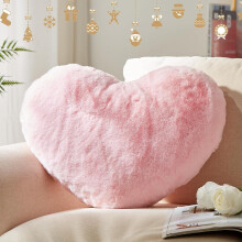 Pink Heart Pillow Faux Rabbit Fur 14x17 inch