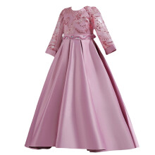Girls' Princess Gown Pink Size 4-6 Long Sleeve Embroidered