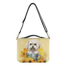 Cute Bichon Sunflower Bible Cover for Women – Waterproof Faux Leather, Portable, with Handle & Strap, Lightweight XL Case