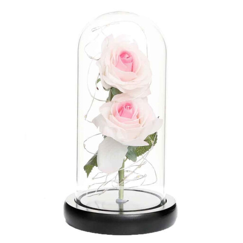 Glass Flower Rose Decoration with String Lights