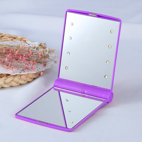 Miroir de maquillage portable violet à 8 LED 1