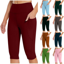 Women's Knee-Length High-Waisted Yoga Capris with Pockets