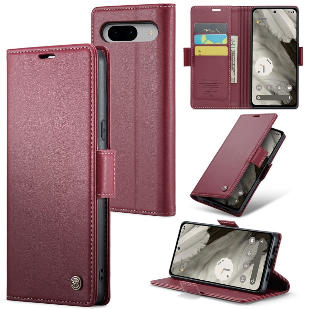 Caseme Leather Wallet Case For Google Pixel 8 Â Wine Red 974856043224