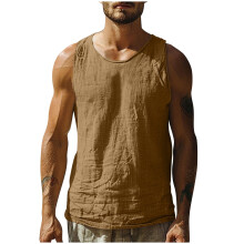 Men's Cotton-Linen Tank Top Summer Sleeveless Crewneck