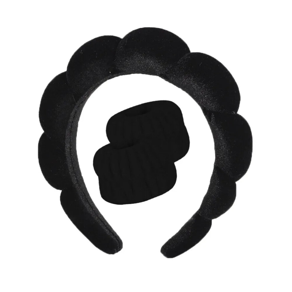 My Store (Black) 3Pcs Fashion Washing Headband Wristbands Scrunchies Puffy Headband Spa Bubble Headband For Face Washing Makeup Shower Skincare