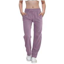 Girls Cotton Linen Pants Purple Loose Fit Elastic Waist