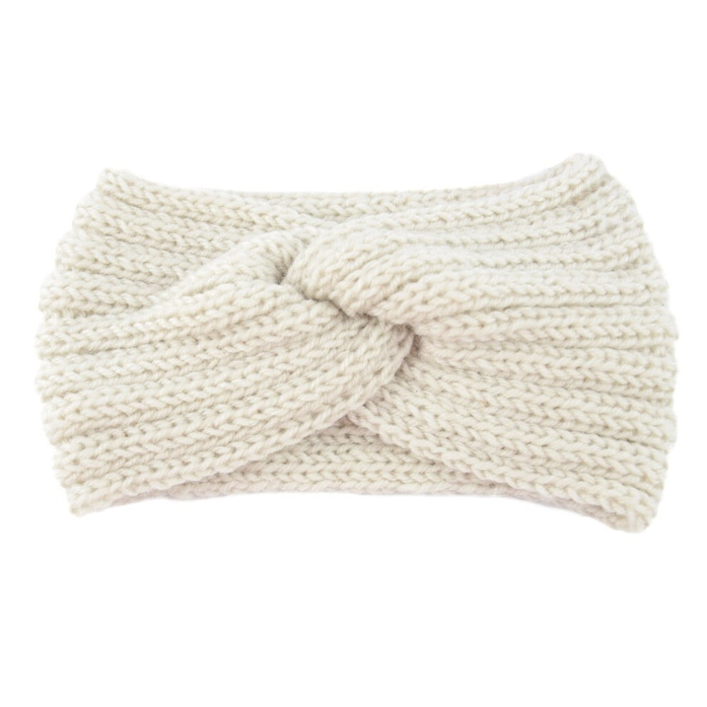 Wool Headband Beige Cross-Knit for Women