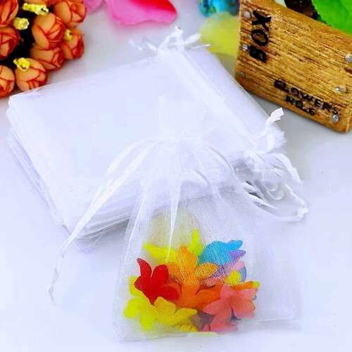Organza Gift Bags with Pearl Drawstring 100 Pack White M 2