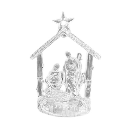 Presepe natalizio in acrilico trasparente con luci a LED.
